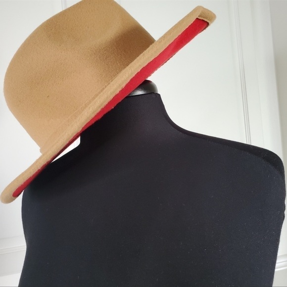 Gorgeous Fedora tan Camel felt hat WITH RED under brim TRIM - Picture 3 of 7